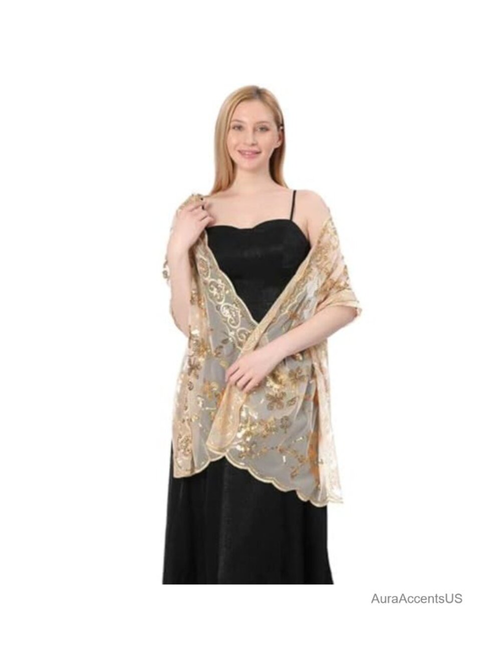 Sequin Sheer Mesh Floral Wrap Shawl for Wedding Evening Party